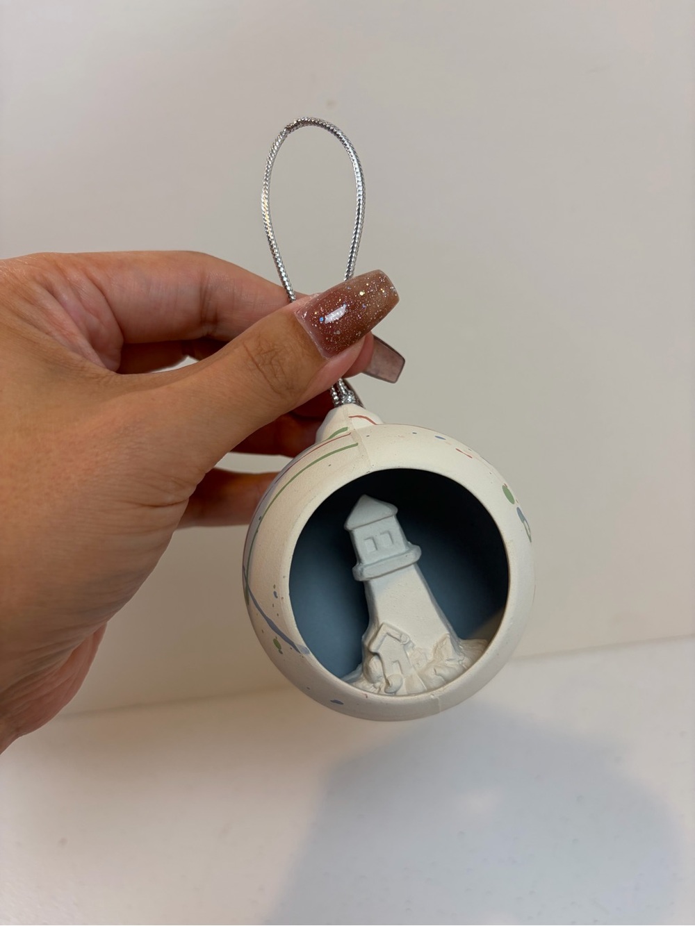Curzon Pottery White Lighthouse Newfoundland Christmas Tree Ornament Handmade